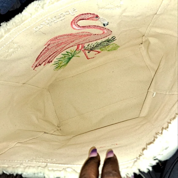 Spartina 449 Flamingo Embroidered Beach Tote Bag. - Picture 12 of 12